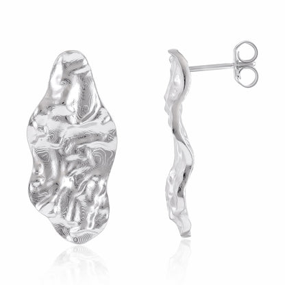 925 Sterling Silver Rhodium Plated Long Nugget Earrings SER3002 - FJewellery