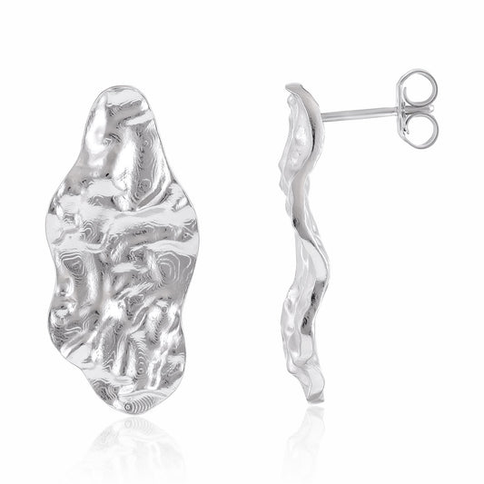 925 Sterling Silver Rhodium Plated Long Nugget Earrings SER3002 - FJewellery