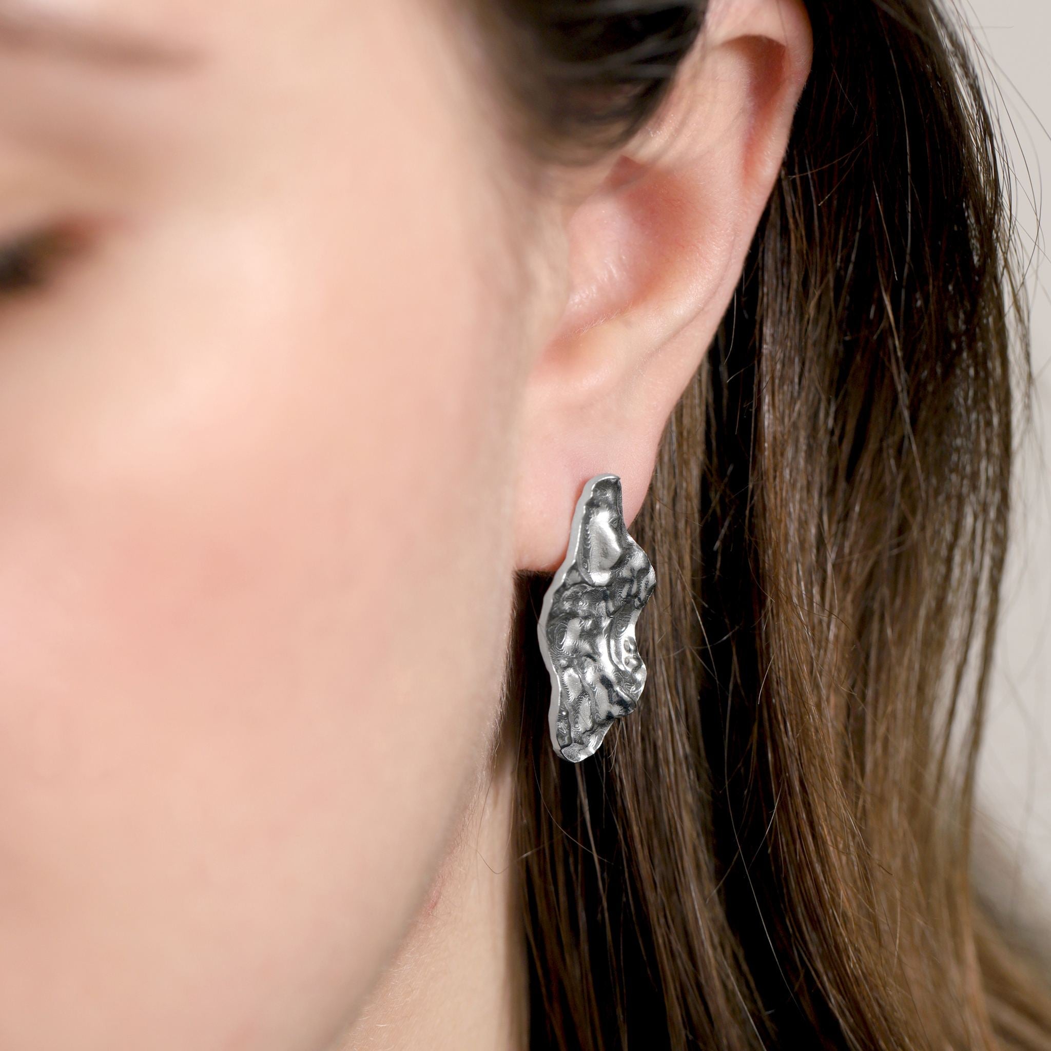 925 sterling silver rhodium plated long nugget earrings SER3002 - FJewellery