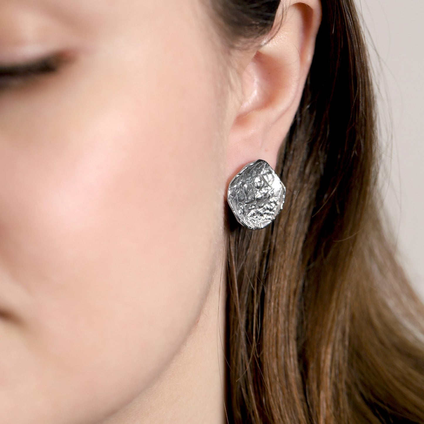 925 Sterling Silver Rhodium Plated Round Nugget Earrings SER3001 - FJewellery