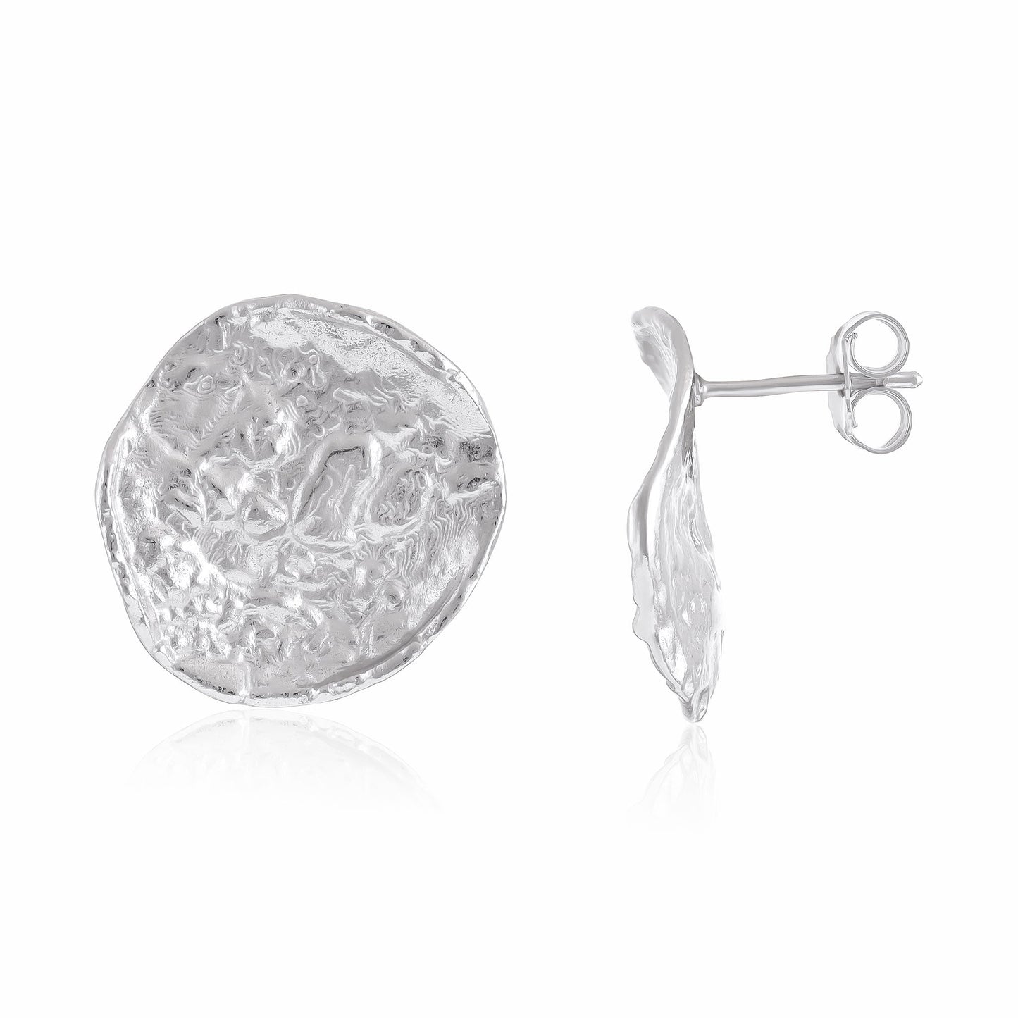 925 Sterling Silver Rhodium Plated Round Nugget Earrings SER3001 - FJewellery