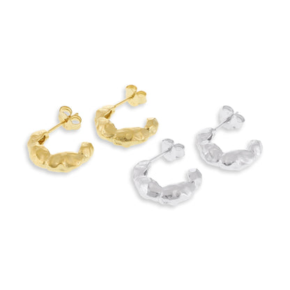 925 Sterling Silver Rhodium Plated Small "nugget" Hoop Earrings SER3006 - FJewellery