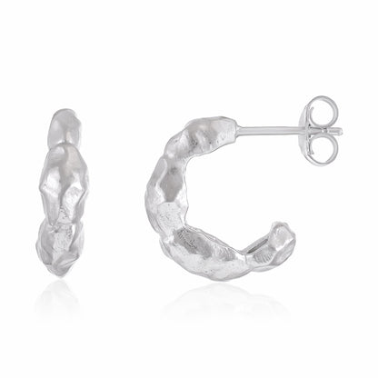 925 Sterling Silver Rhodium Plated Small "nugget" Hoop Earrings SER3006 - FJewellery