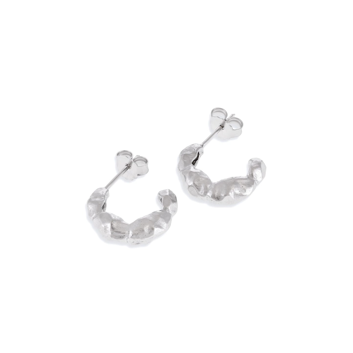 925 sterling silver rhodium plated small 'nugget' hoop earrings SER3006 - FJewellery