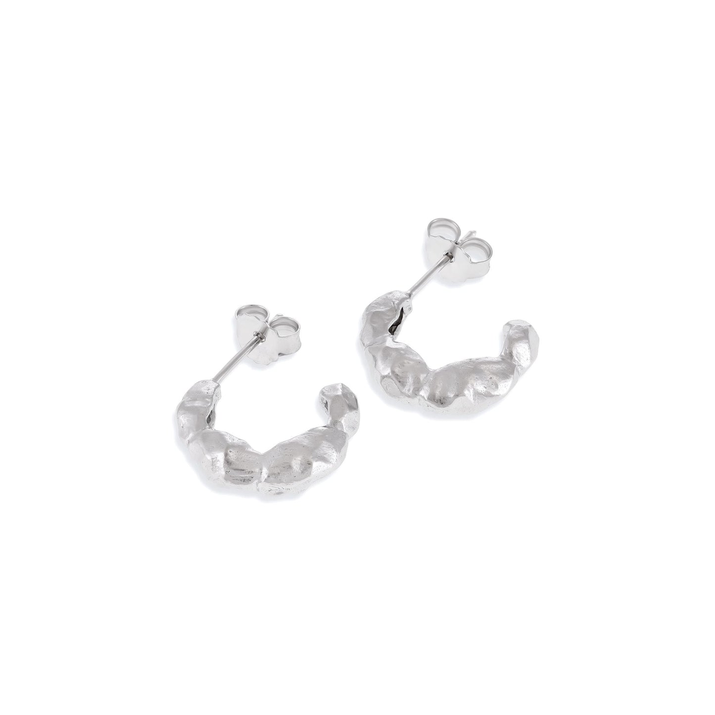 925 Sterling Silver Rhodium Plated Small "nugget" Hoop Earrings SER3006 - FJewellery