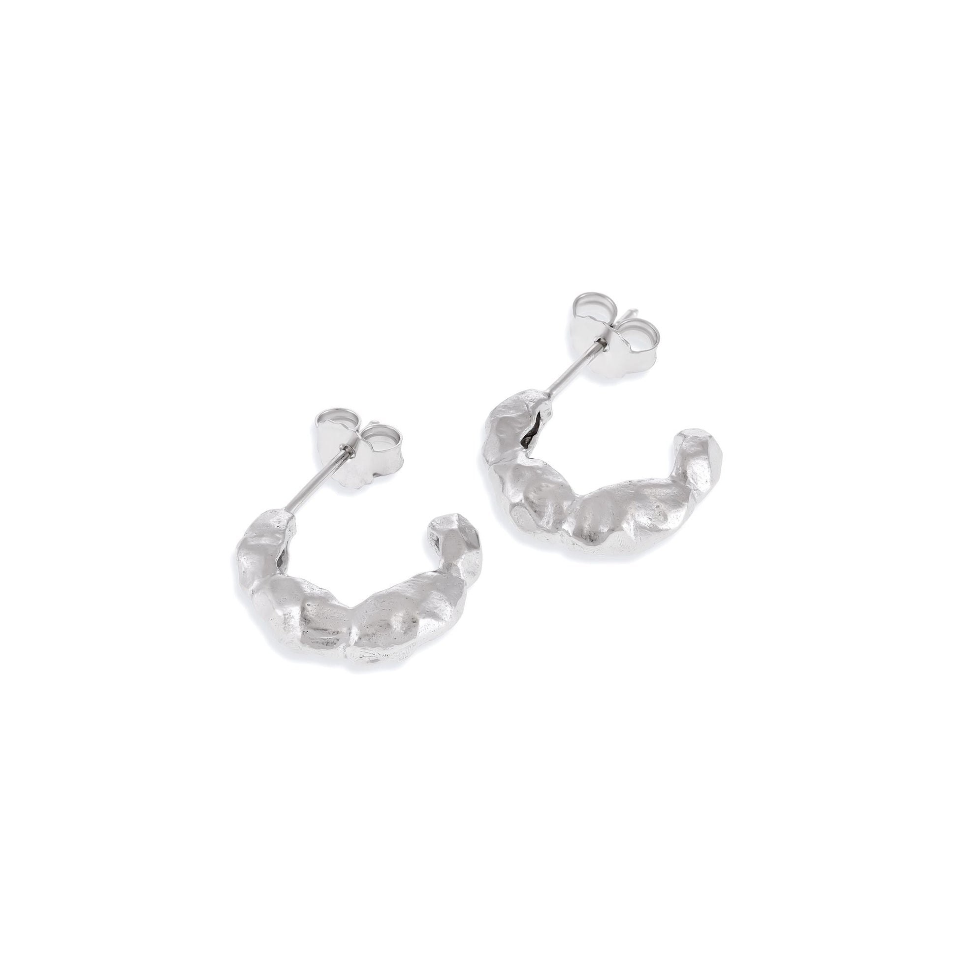925 Sterling Silver Rhodium Plated Small "nugget" Hoop Earrings SER3006 - FJewellery