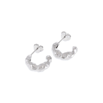 925 Sterling Silver Rhodium Plated Small "nugget" Hoop Earrings SER3006 - FJewellery