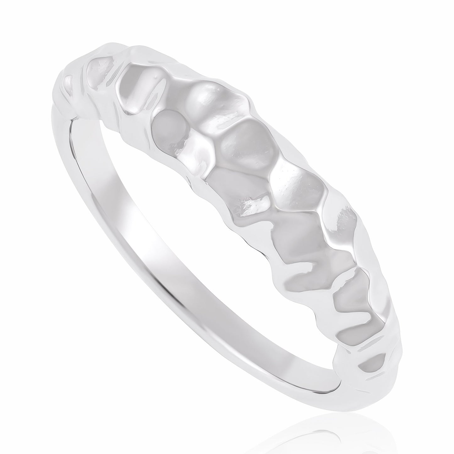 925 Sterling Silver  Rhodium Plated Small Nugget Ring