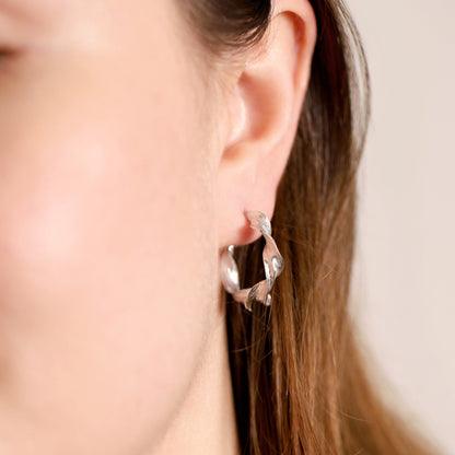 925 Sterling Silver Rhodium Plated Twisted Earring SER3007 - FJewellery