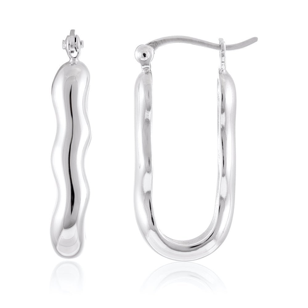 925 Sterling Silver Rhodium Plated Twisted Hoop Earrings SER1003 - FJewellery