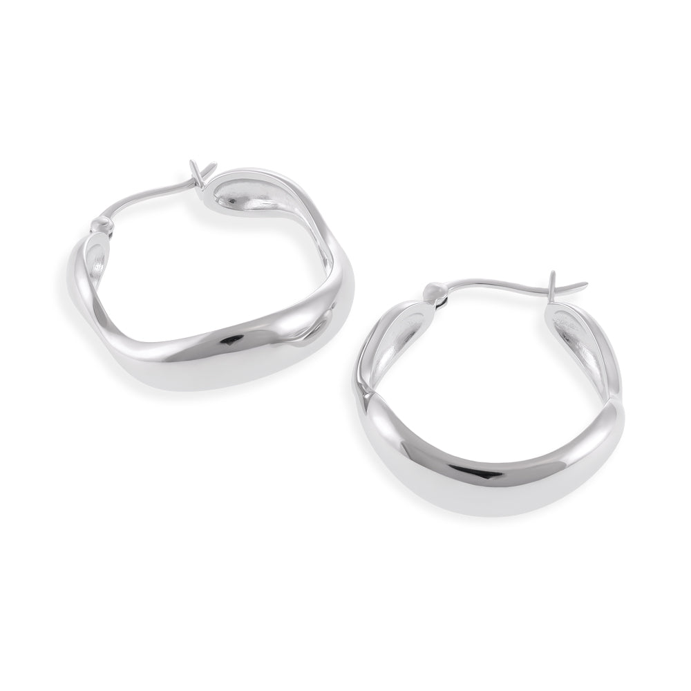925 Sterling Silver Rhodium Plated Wavy Hoop Earrings SER1001 - FJewellery