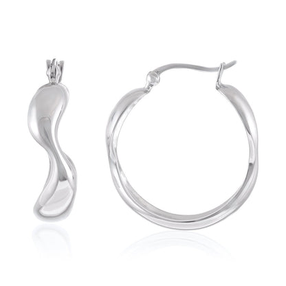 925 Sterling Silver Rhodium Plated Wavy Hoop Earrings SER1001 - FJewellery