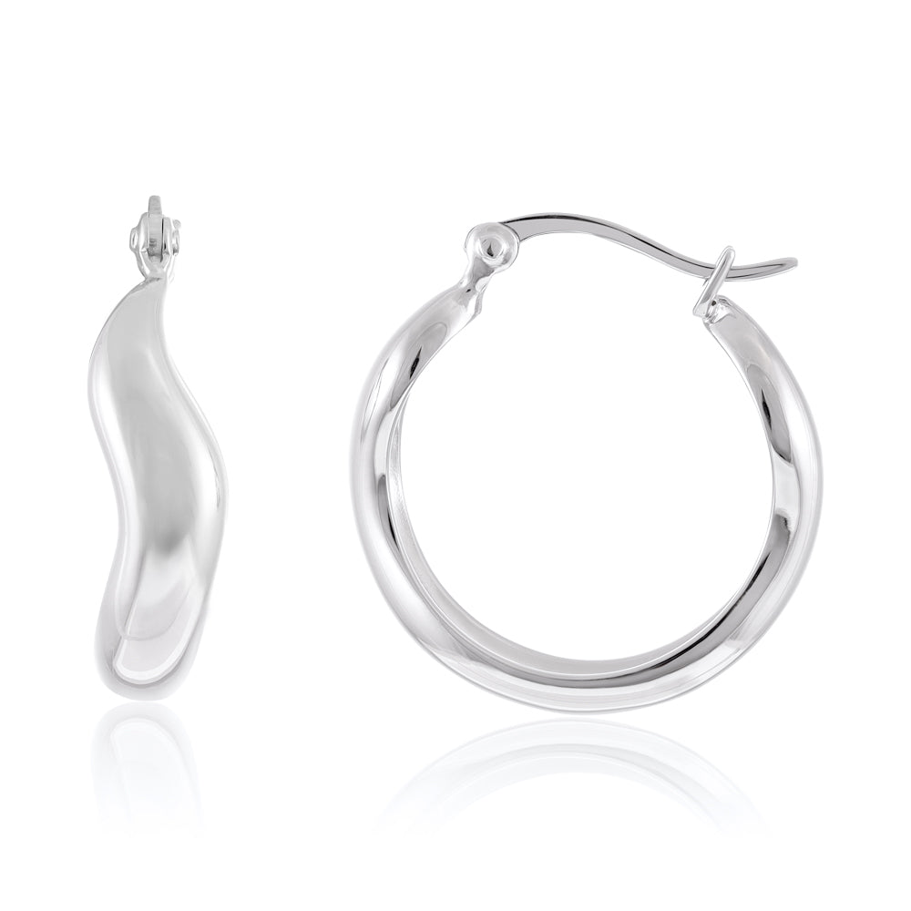 925 Sterling Silver Rhodium Plated Wavy Hoop Earrings SER1002 - FJewellery