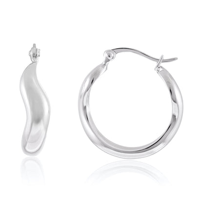 925 Sterling Silver Rhodium Plated Wavy Hoop Earrings SER1002 - FJewellery