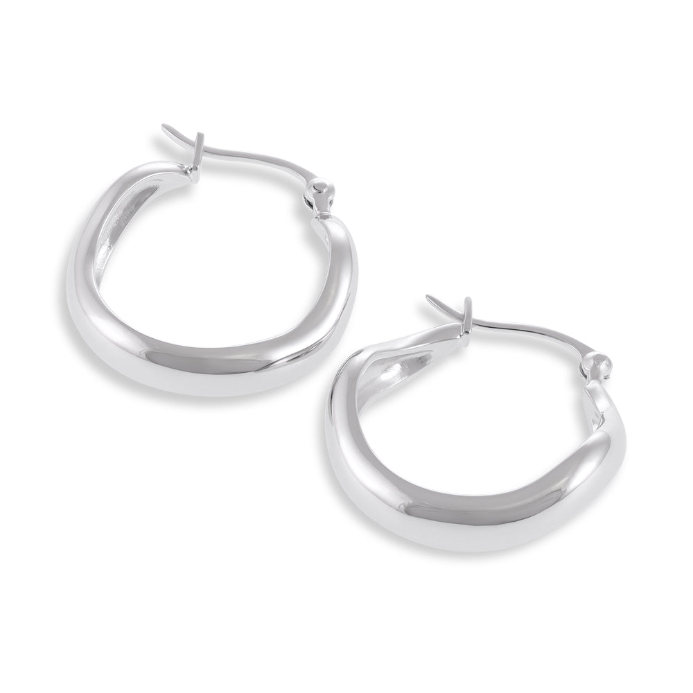 925 Sterling Silver Rhodium Plated Wavy Hoop Earrings SER1002 - FJewellery
