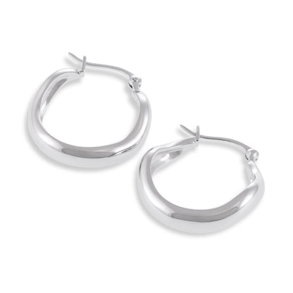 925 Sterling Silver Rhodium Plated Wavy Hoop Earrings SER1002 - FJewellery