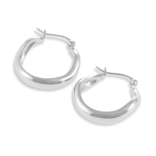 925 Sterling Silver Rhodium Plated Wavy Hoop Earrings SER1002 - FJewellery
