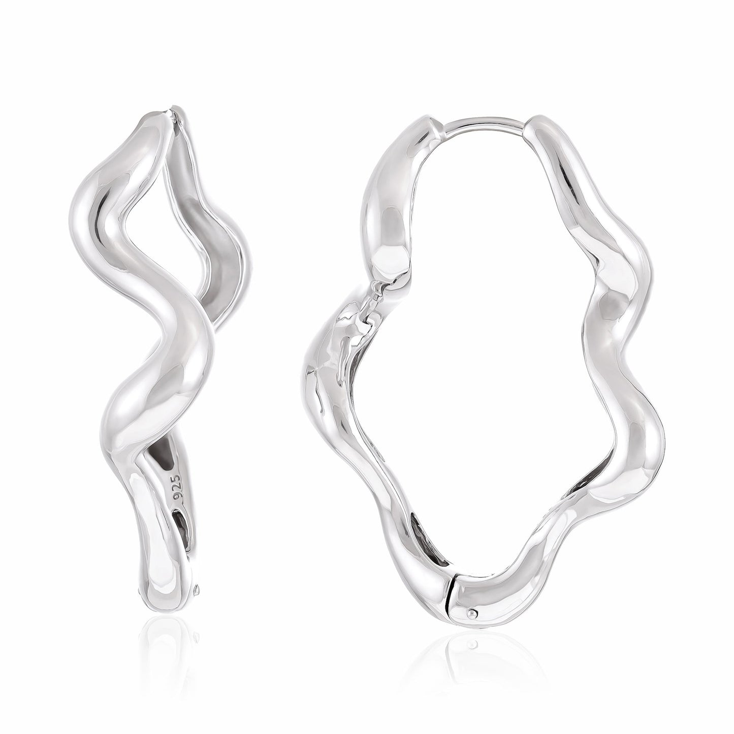 925 Sterling Silver Rhodium Plated Wavy Hoop Earrings SER3012 - FJewellery