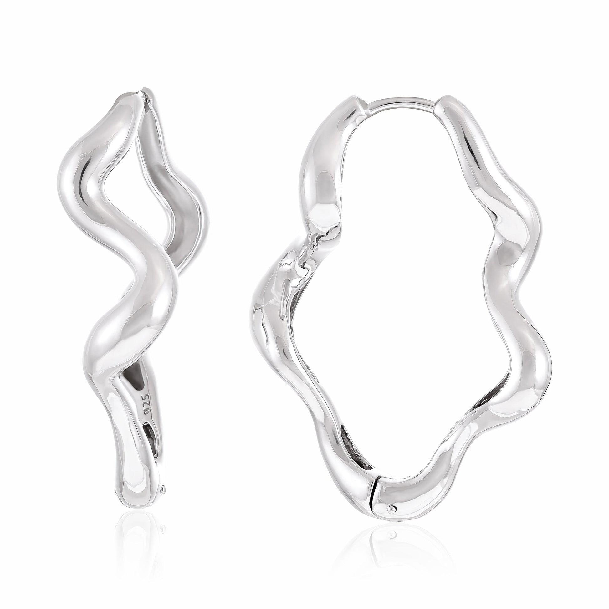 925 Sterling Silver Rhodium Plated Wavy Hoop Earrings SER3012 - FJewellery