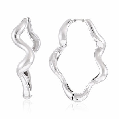 925 Sterling Silver Rhodium Plated Wavy Hoop Earrings SER3012 - FJewellery