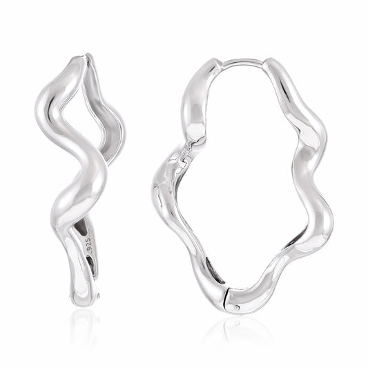925 Sterling Silver Rhodium Plated Wavy Hoop Earrings SER3012 - FJewellery