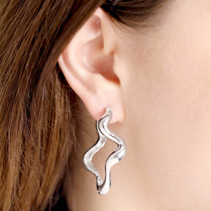 925 Sterling Silver Rhodium Plated Wavy Hoop Earrings SER3012 - FJewellery