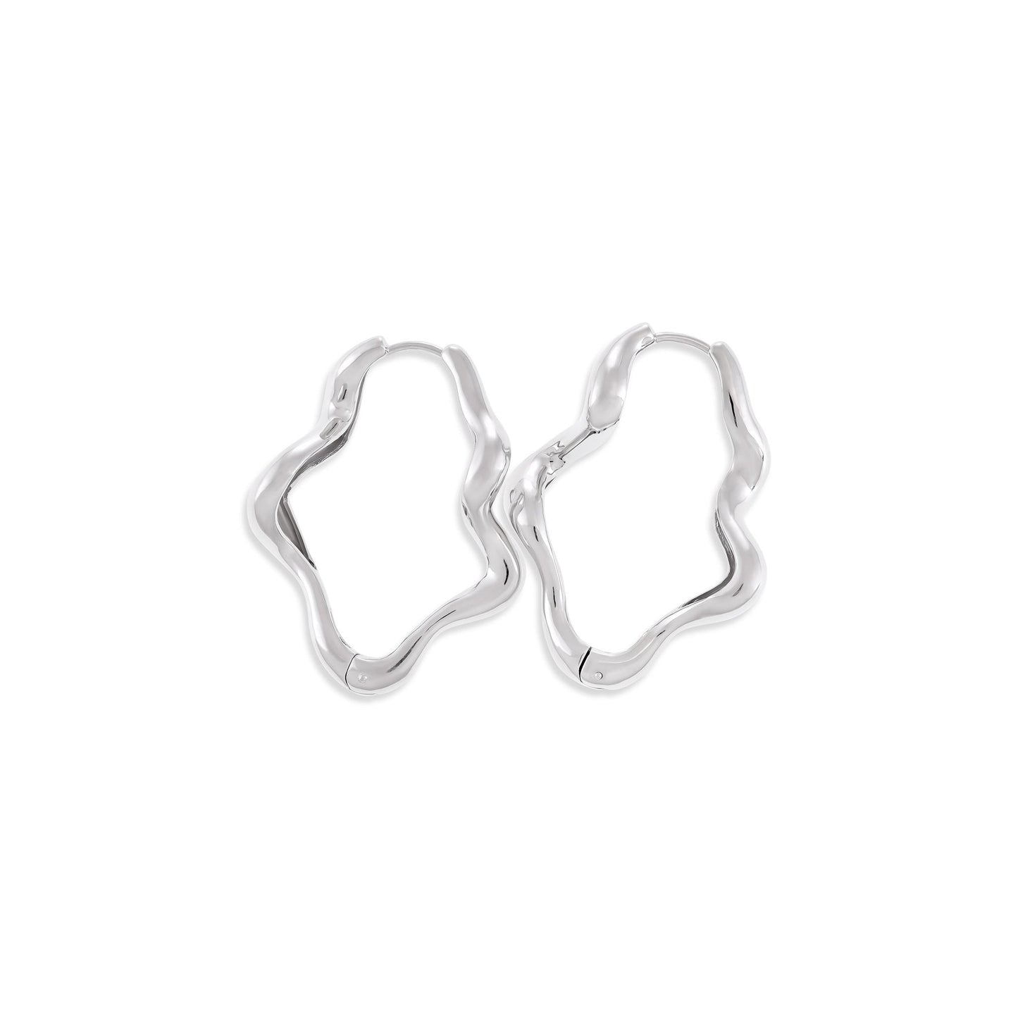 925 Sterling Silver Rhodium Plated Wavy Hoop Earrings SER3012 - FJewellery