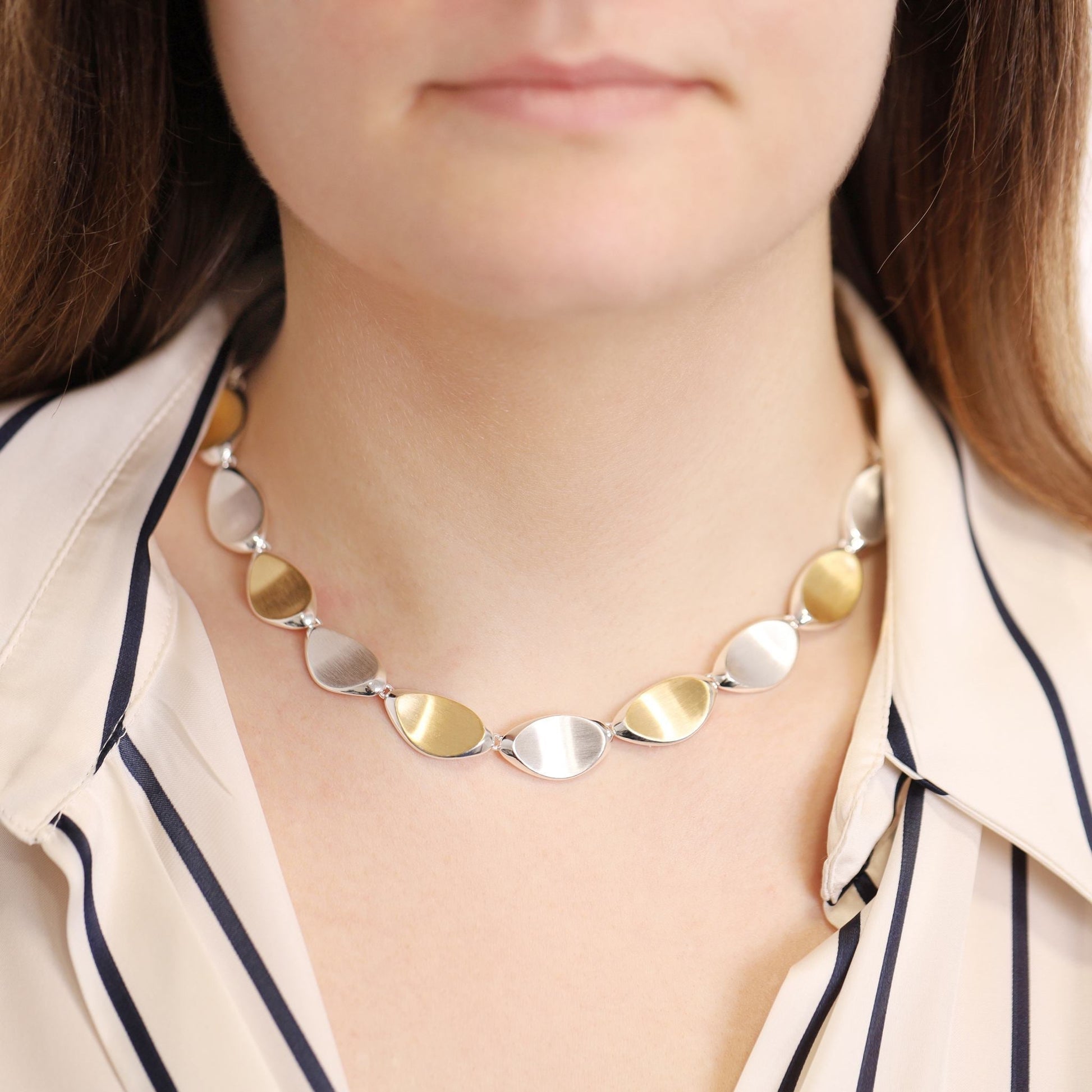 925 Sterling Silver Two Tone Necklace SNK10002 - FJewellery