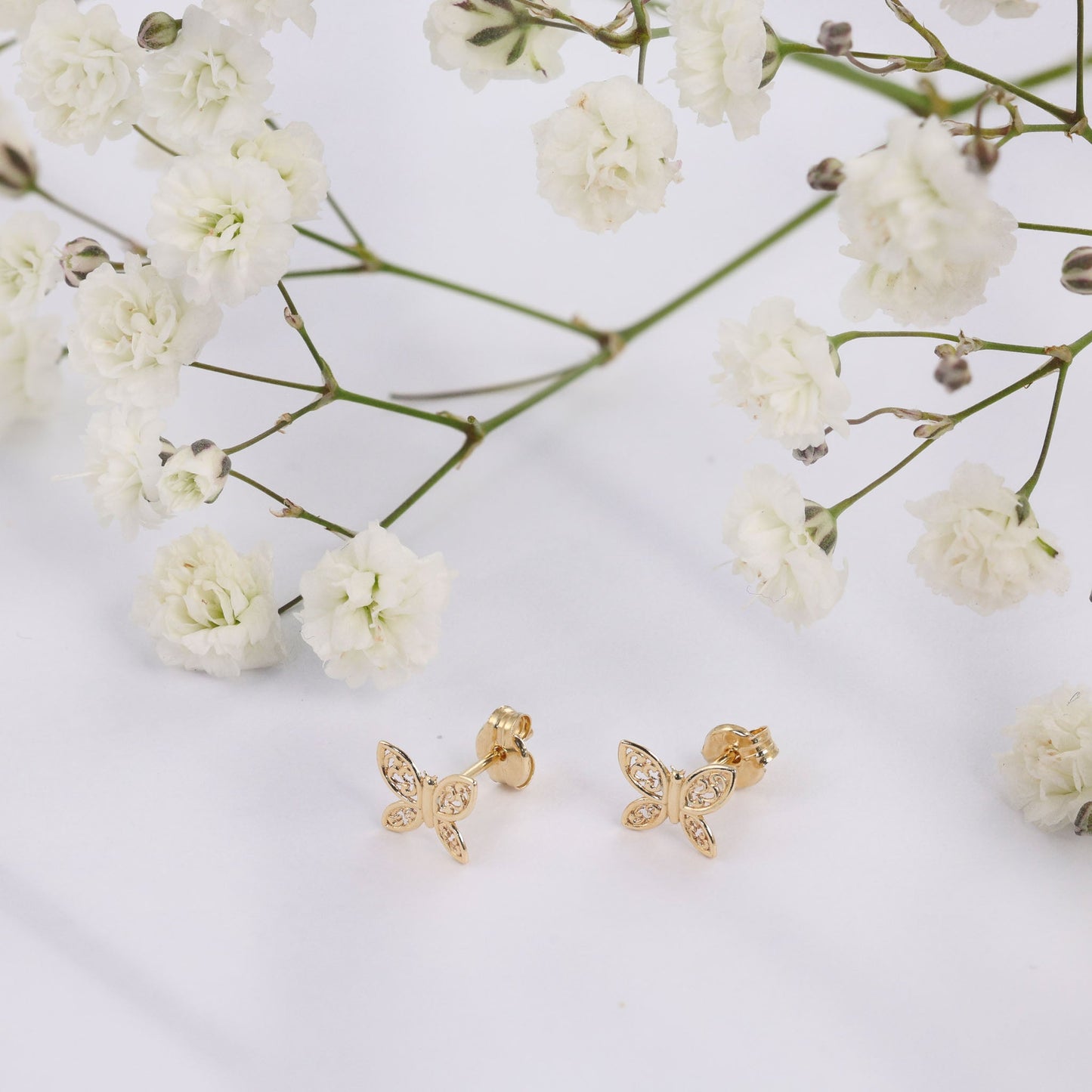 9ct Gold Butterfly Studs 106536 - FJewellery