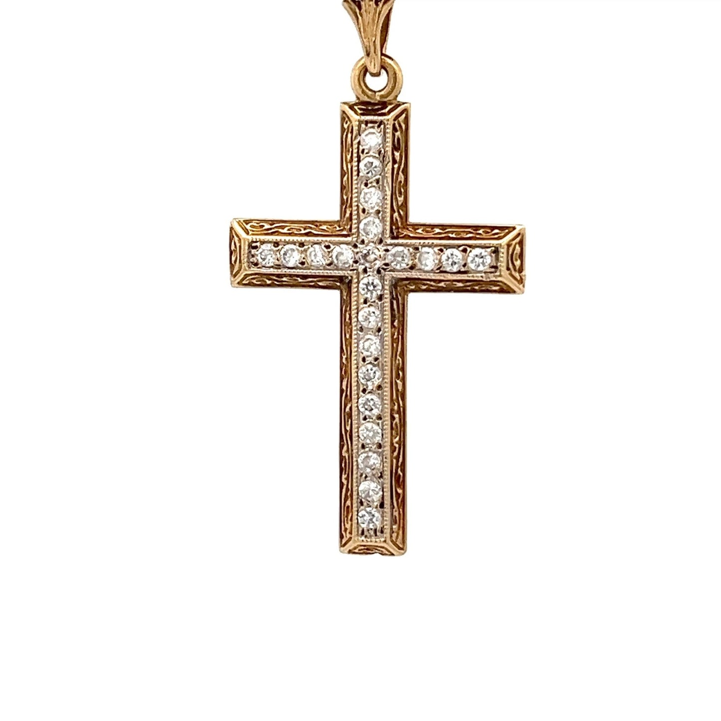 9ct Gold Cross Pendant with Clear Stone Detail - FJewellery