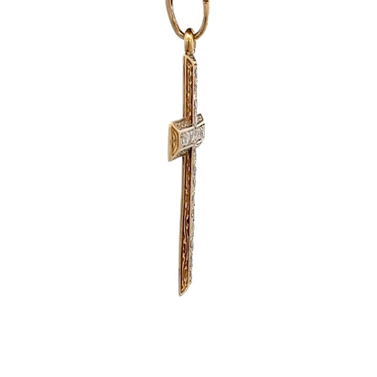 9ct Gold Cross Pendant with Clear Stone Detail - FJewellery