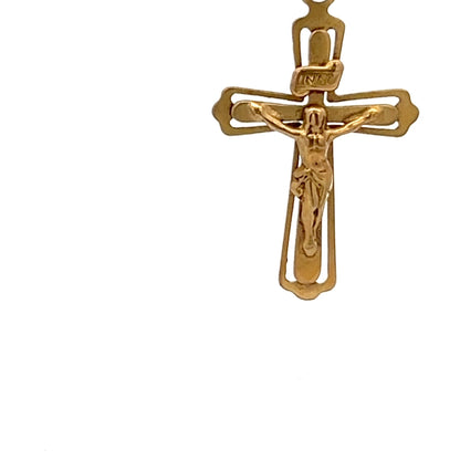 9ct Gold Crucifix Pendant with Openwork Cross Design - FJewellery