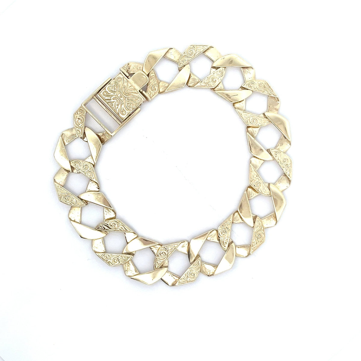 9ct Gold Engraved Interlocking Link Bracelet - FJewellery
