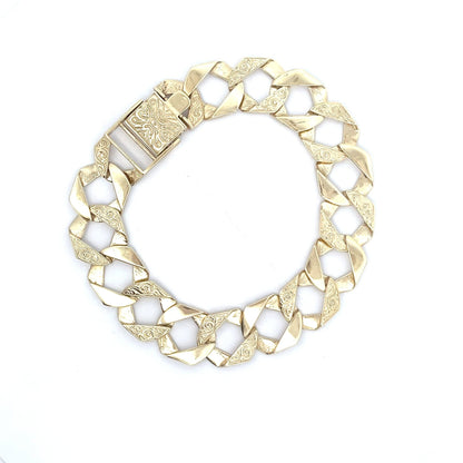 9ct Gold Engraved Interlocking Link Bracelet - FJewellery