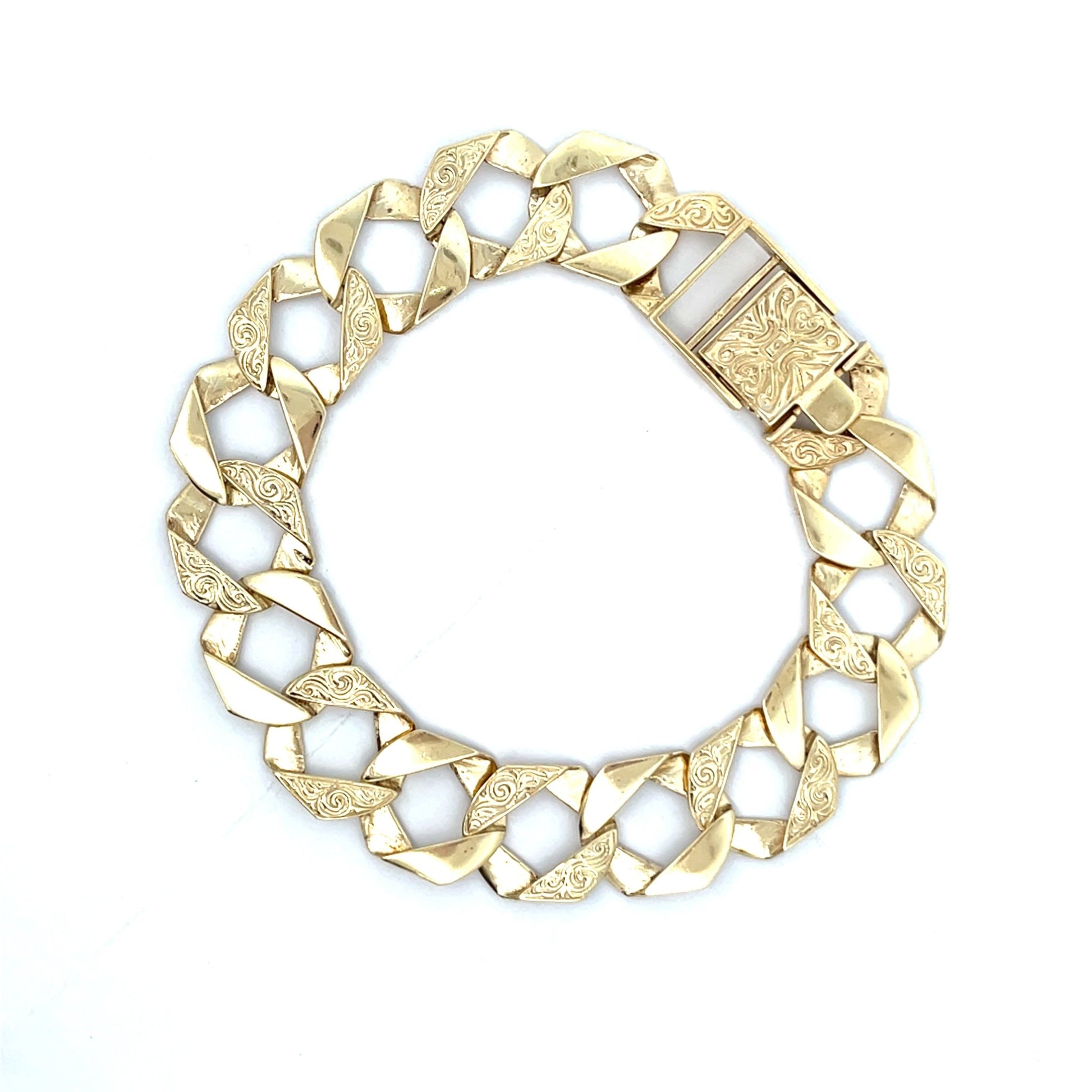 9ct Gold Engraved Interlocking Link Bracelet - FJewellery