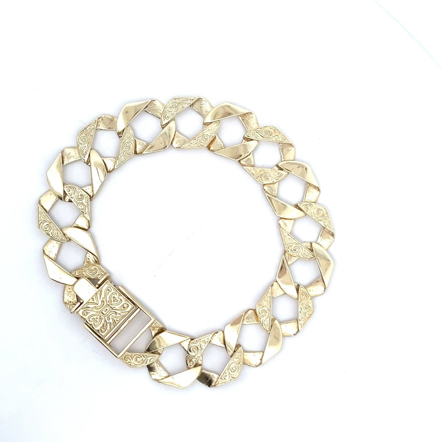 9ct Gold Engraved Interlocking Link Bracelet - FJewellery