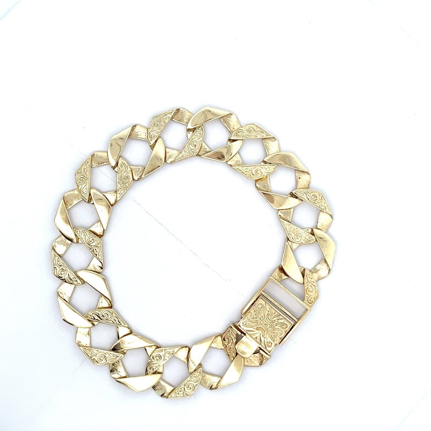 9ct Gold Engraved Interlocking Link Bracelet - FJewellery