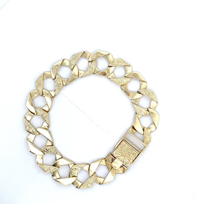 9ct Gold Engraved Interlocking Link Bracelet - FJewellery