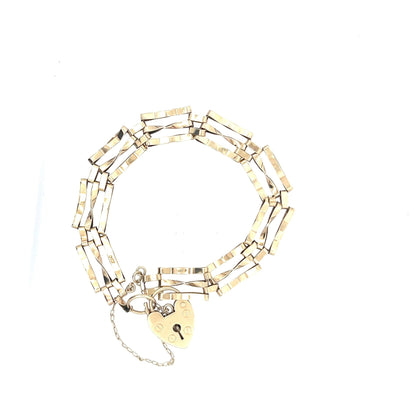 9ct Gold Multi-Strand Rectangular Link Bracelet with Heart Padlock - FJewellery