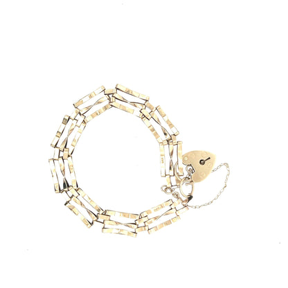 9ct Gold Multi-Strand Rectangular Link Bracelet with Heart Padlock - FJewellery