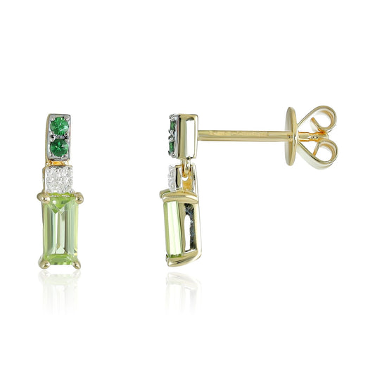9ct Gold Peridot, Tsavorite & Diamond Drop Earrings - FJewellery