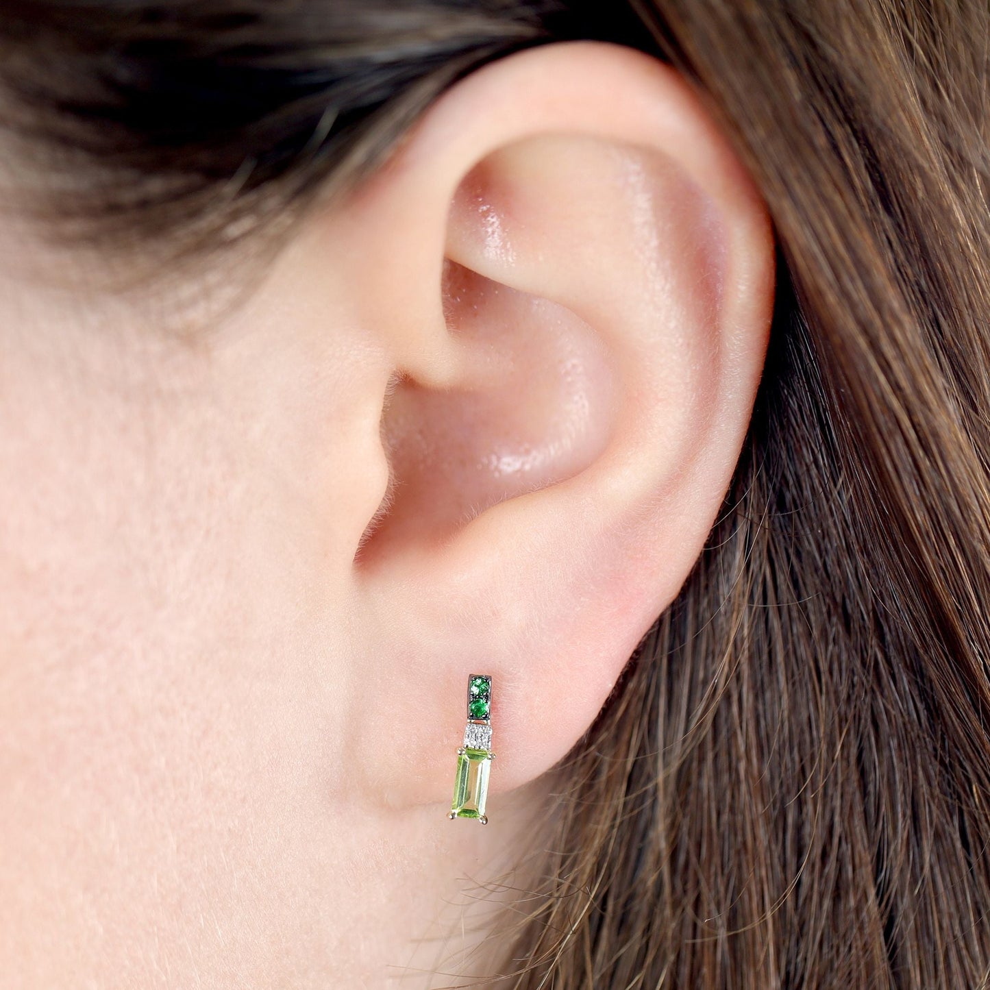 9ct Gold Peridot, Tsavorite & Diamond Drop Earrings - FJewellery