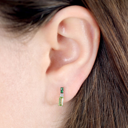 9ct Gold Peridot, Tsavorite & Diamond Drop Earrings - FJewellery
