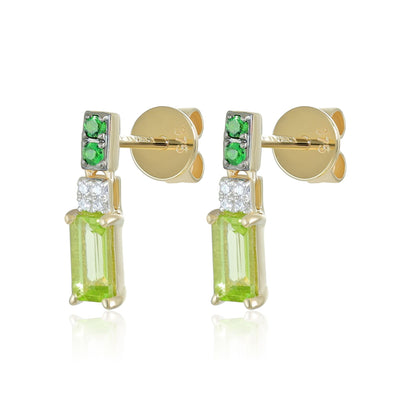 9ct Gold Peridot, Tsavorite & Diamond Drop Earrings - FJewellery
