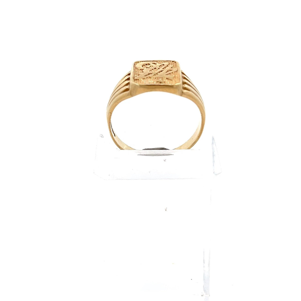 9ct Gold Rectangular Signet Ring with Engraved Face - FJewellery