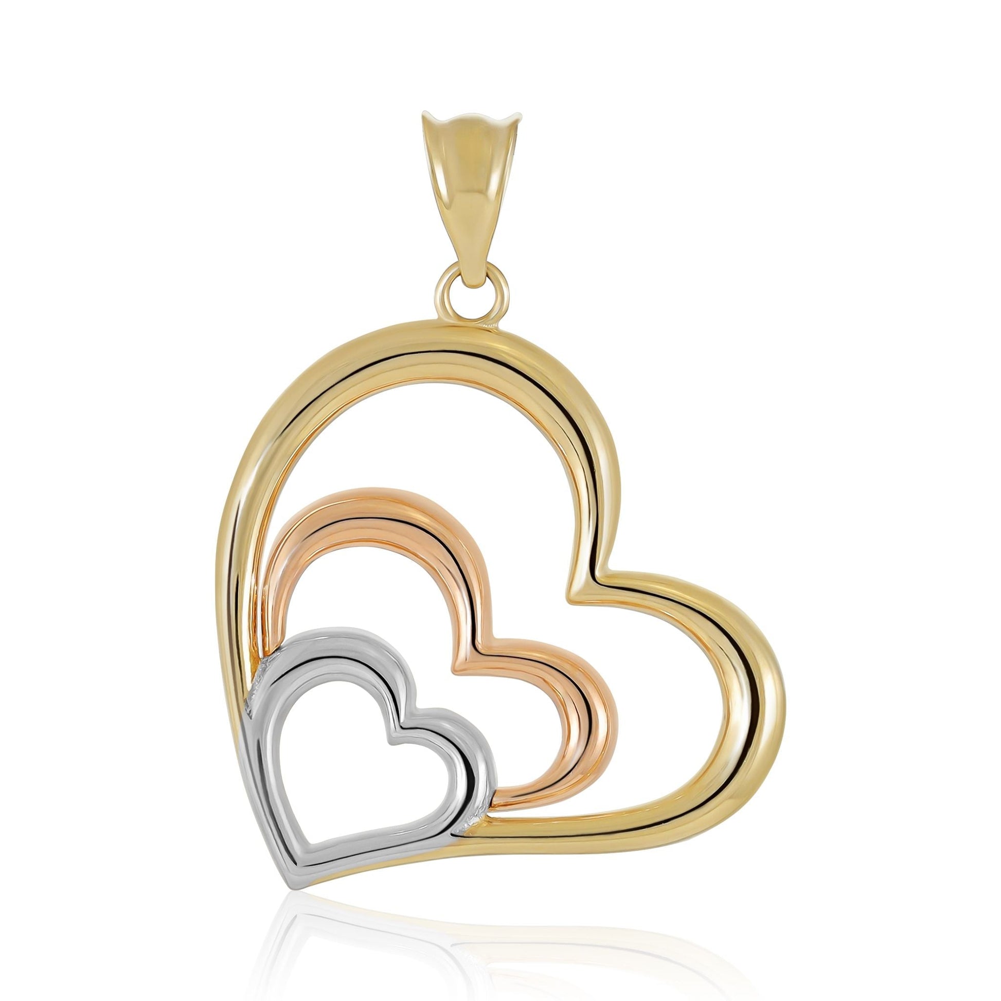 9ct Gold Tri Colour Triple Heart Pendant - FJewellery
