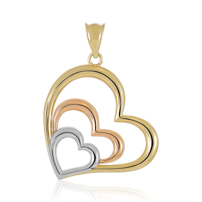 9ct Gold Tri Colour Triple Heart Pendant - FJewellery