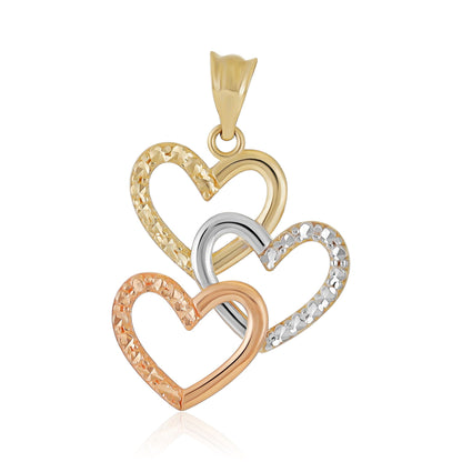 9ct Gold Triple Tri Colour Heart Pendant - FJewellery