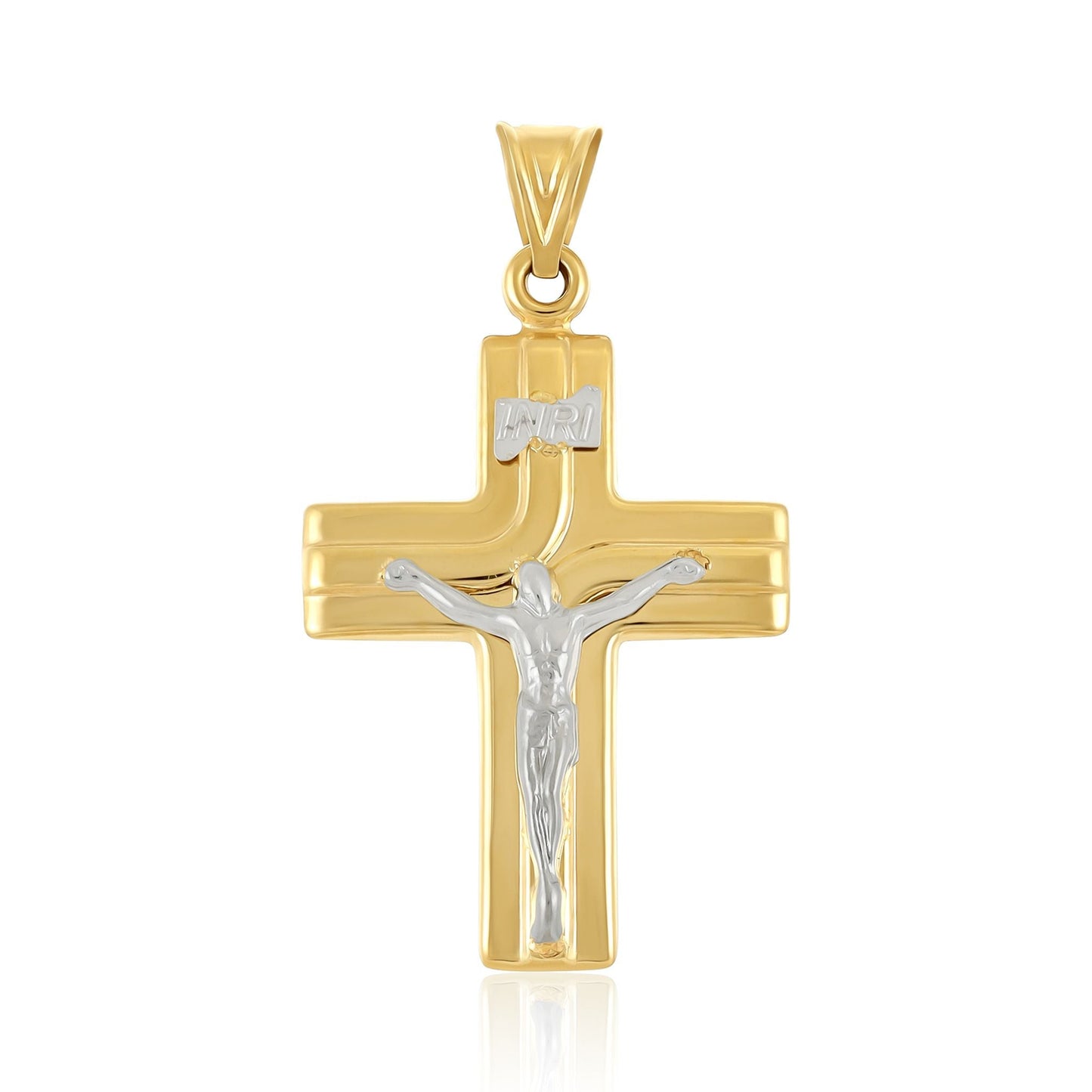 9ct Gold Two Tone Crucifix Cross Pendant - FJewellery