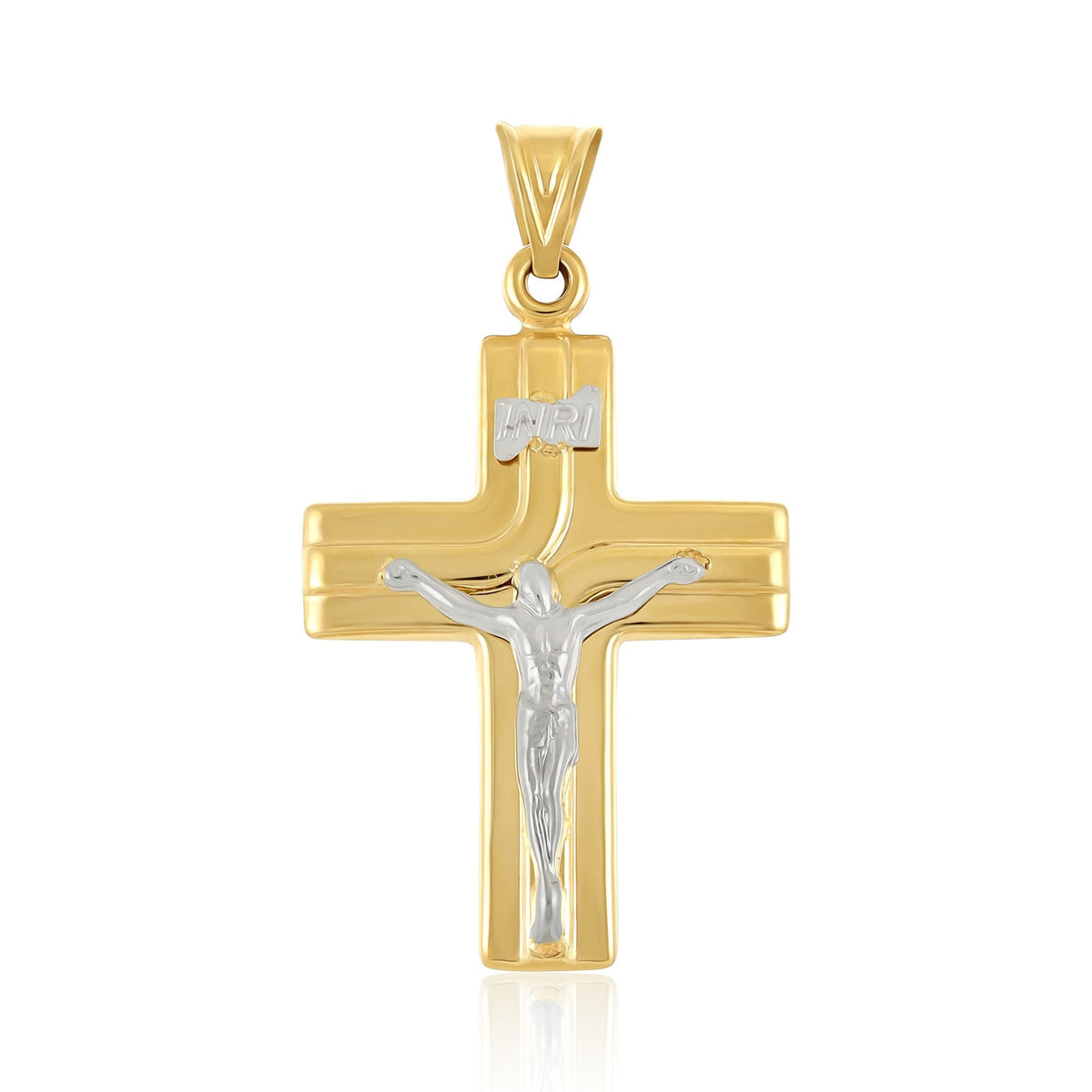 9ct Gold Two Tone Crucifix Cross Pendant - FJewellery